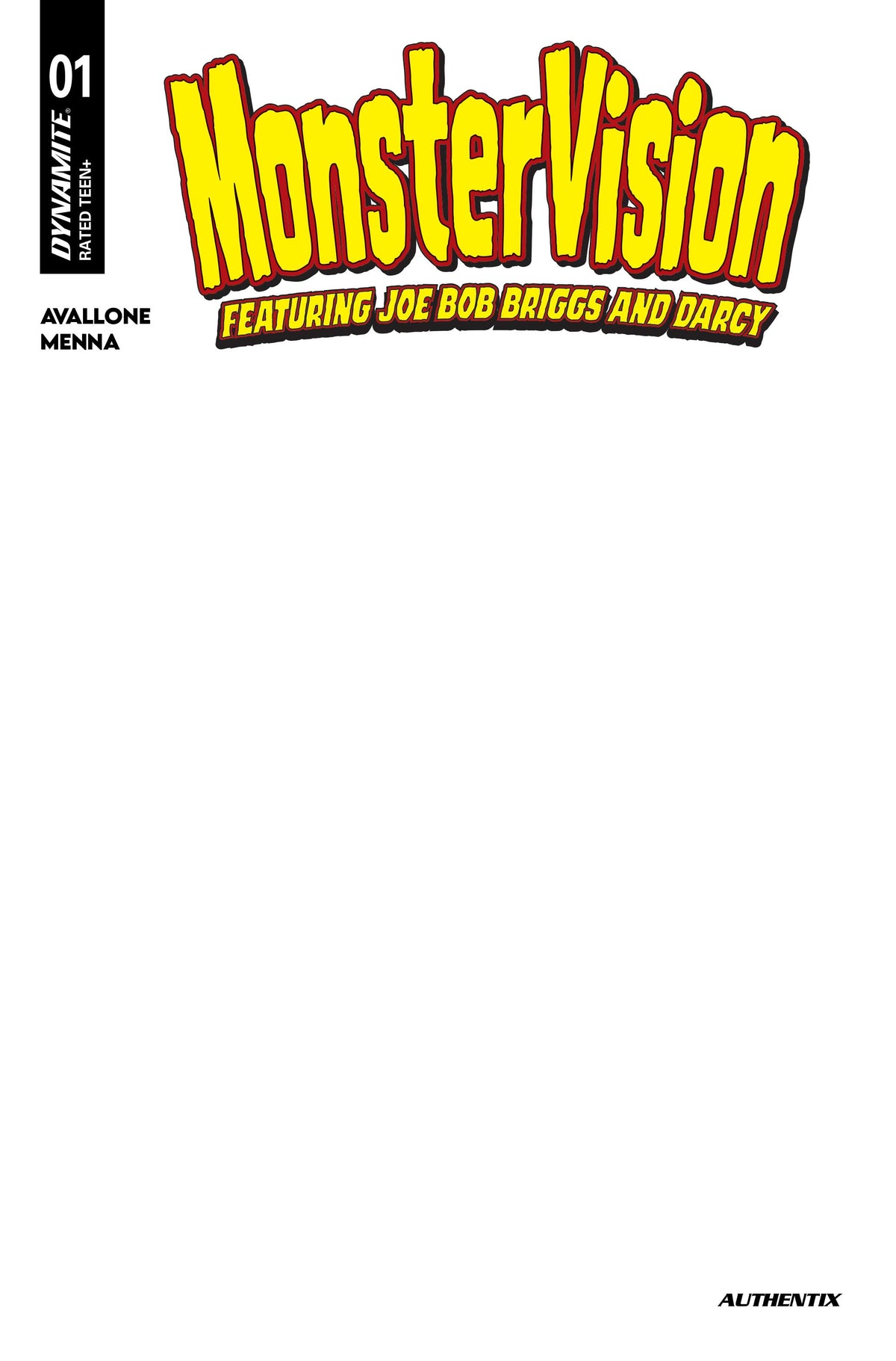 MONSTERVISION FEATURING JOE BOB BRIGGS AND DARCY #1 Cover E BLANK AUTHENTIX VAR comic book cover