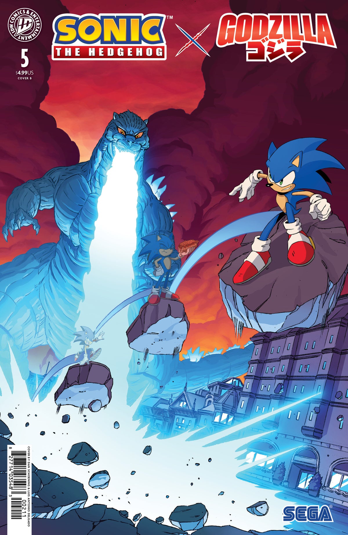 SONIC THE HEDGEHOG X GODZILLA #5 VARIANT B (SCHOENING) comic book cover