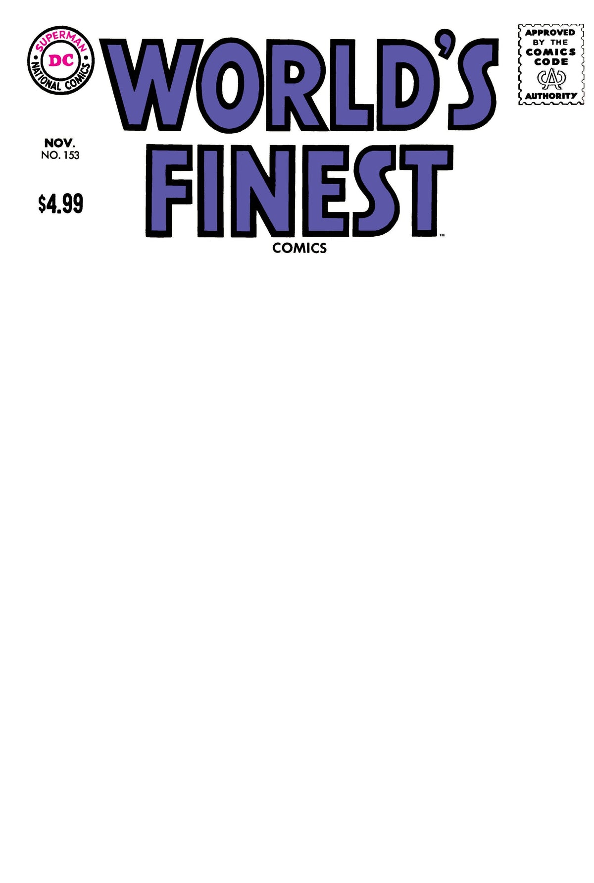 WORLDS FINEST COMICS #153 FACSIMILE EDITION CVR B BLANK CARD STOCK VAR