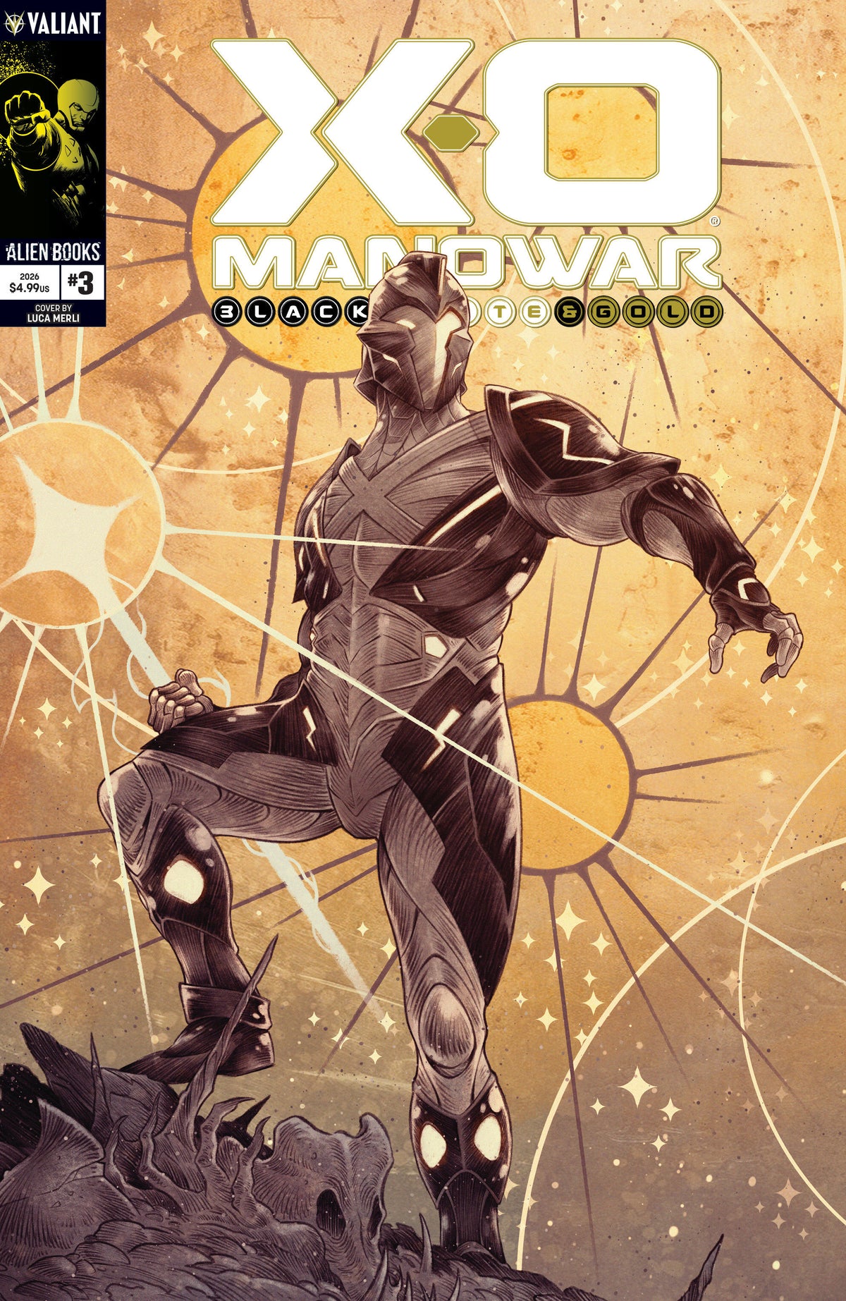 X-O MANOWAR: BLACK, WHITE & GOLD #3 COVER A (MERLI) comic book cover