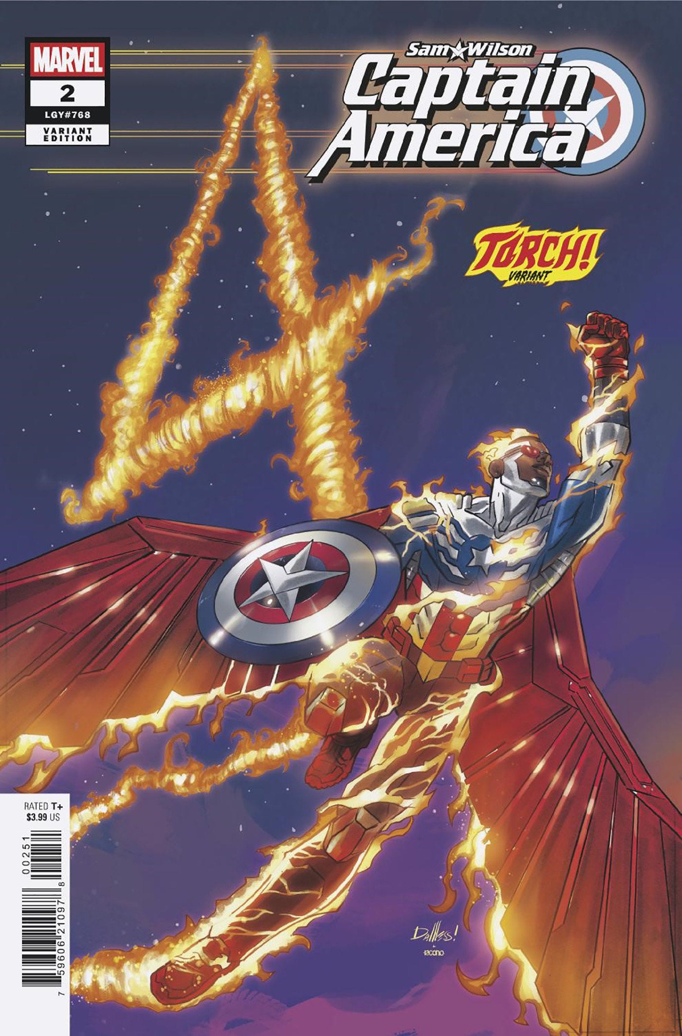 SAM WILSON, CAPTAIN AMERICA #2 DAVID MESSINA TORCH! VARIANT