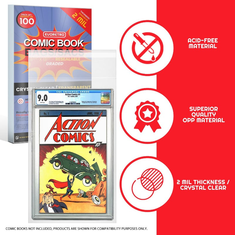 EVORETRO RESEALABLE GRADED COMIC BOOK BAGS 2MIL